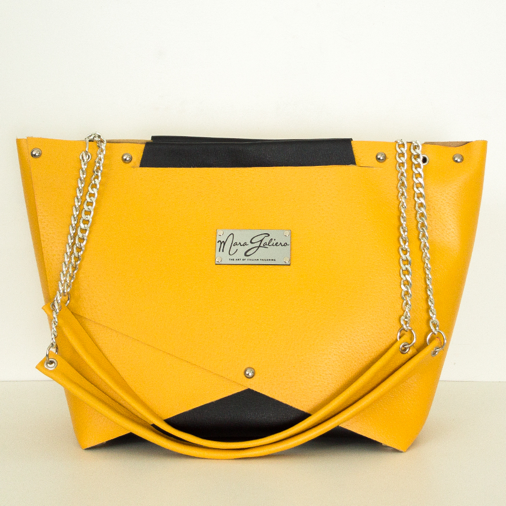 Shopping Bag gialla e nera : vera pelle saffiano | Donna