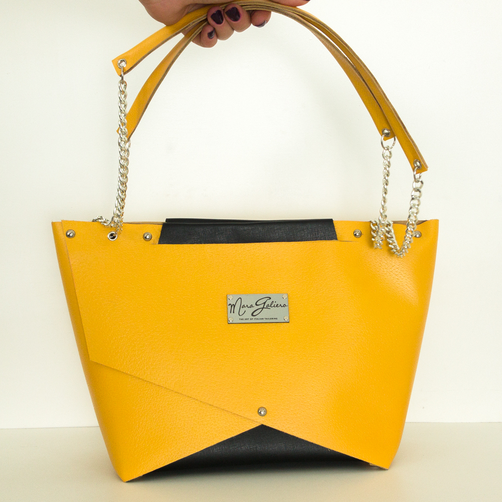 Shopping Bag gialla e nera : vera pelle saffiano | Donna