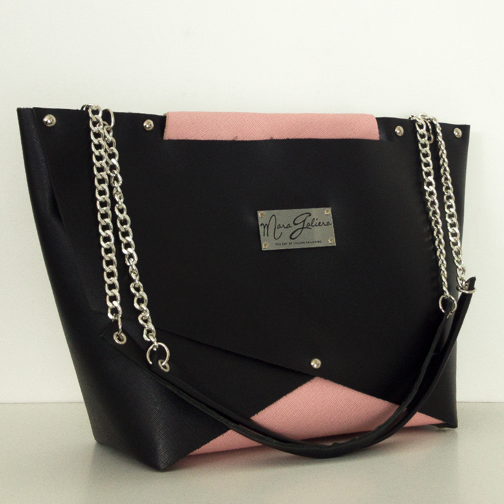 Shopping Bag nera e rosa : vera pelle saffiano | Donna