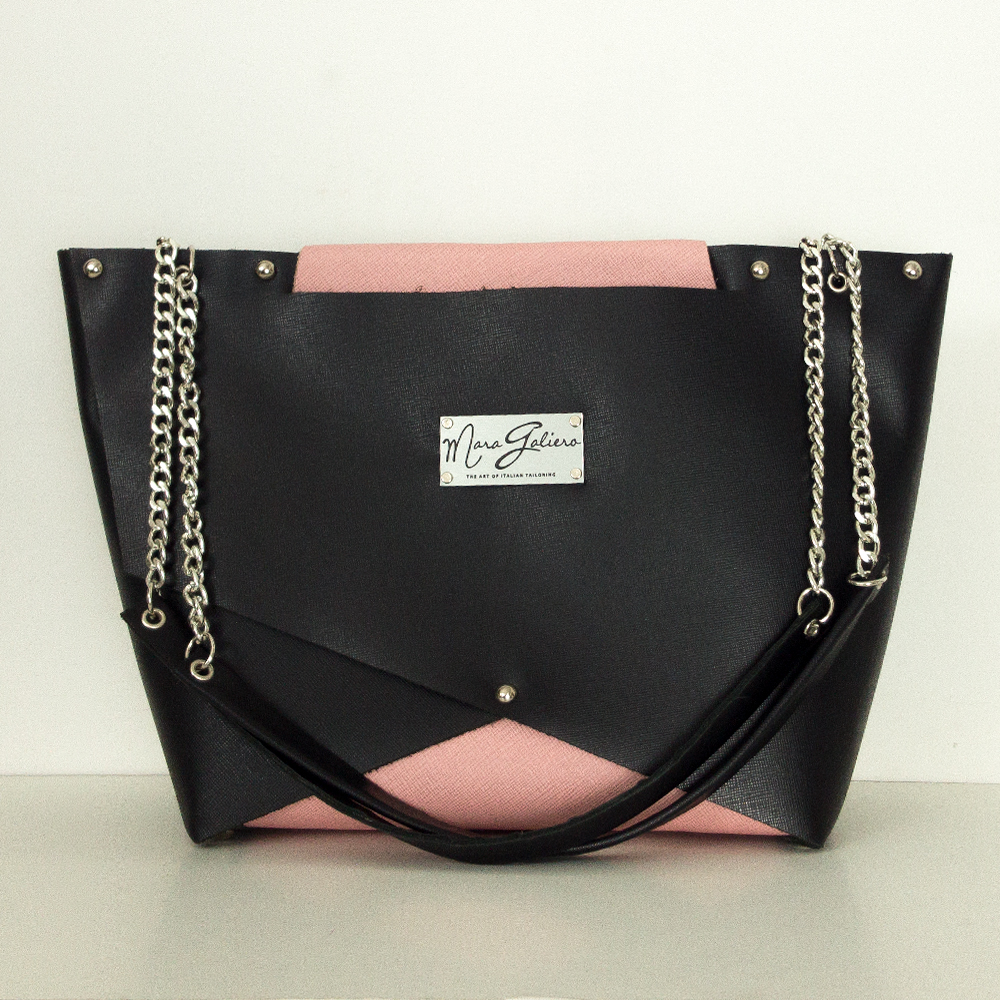 Shopping Bag nera e rosa : vera pelle saffiano | Donna
