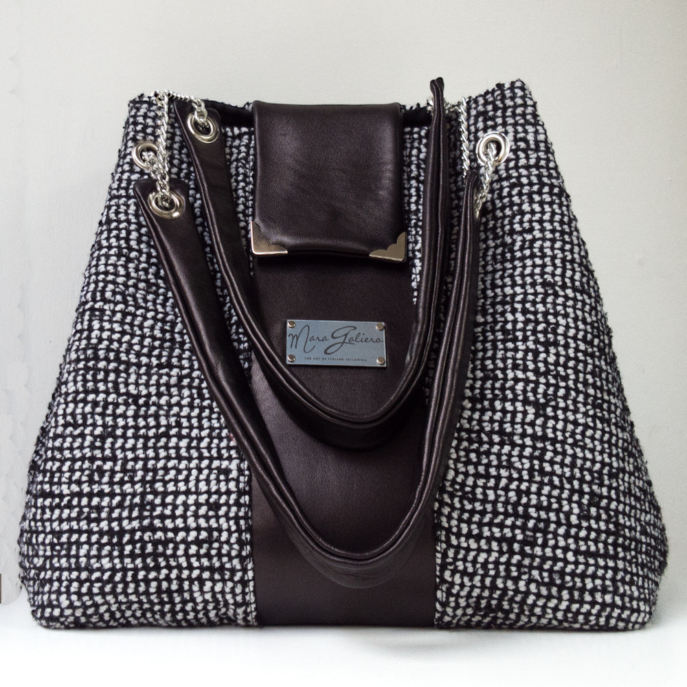 Shopping Bag Nera: vera pelle e tweed