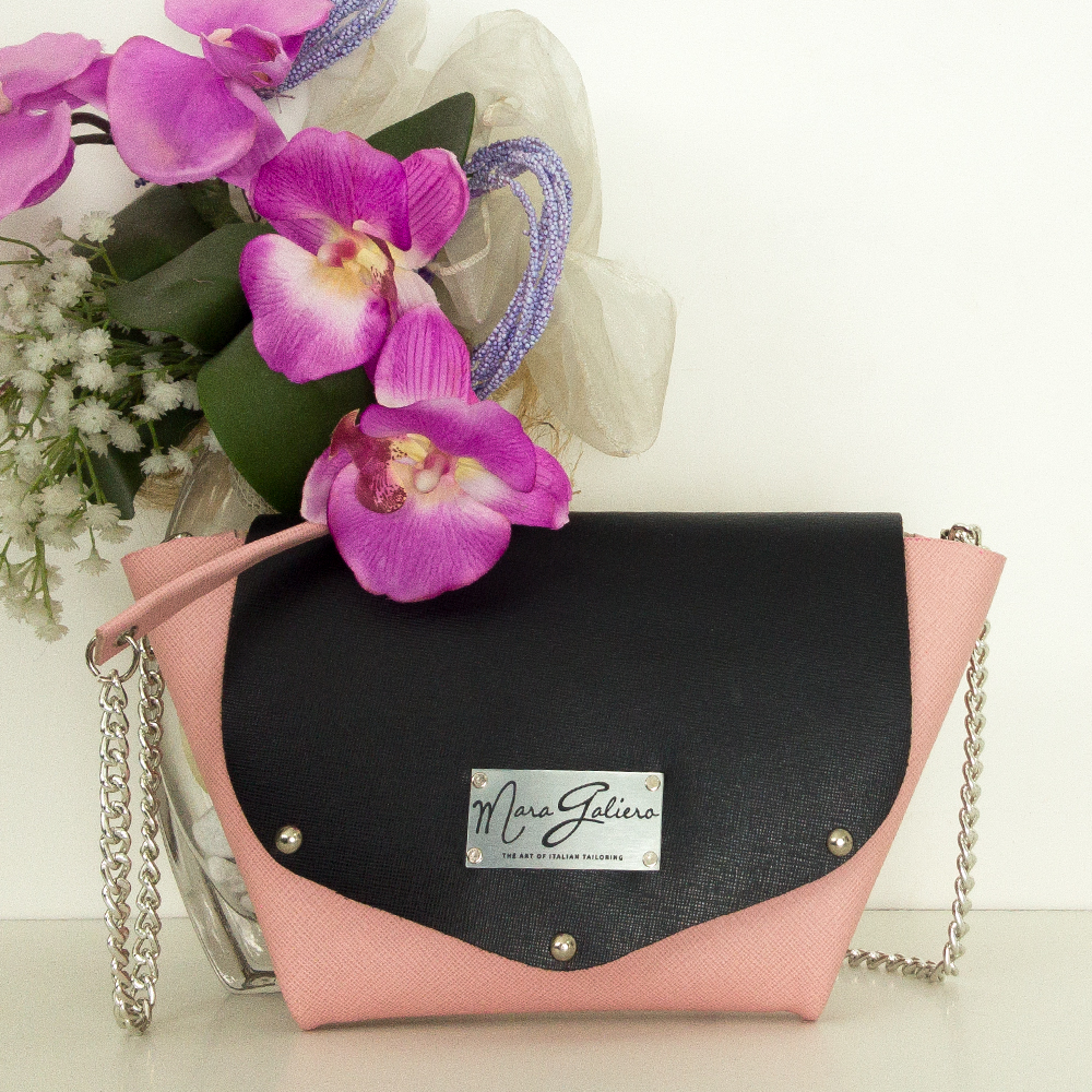 Origami Bag : pelle saffiano rosa e nero | made in italy