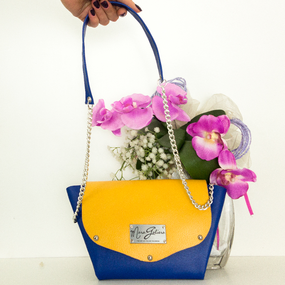 Origami Bag : pelle saffiano giallo e blu | made in italy