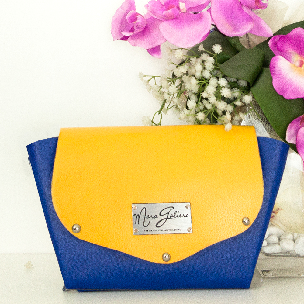 Origami Bag : pelle saffiano giallo e blu | made in italy