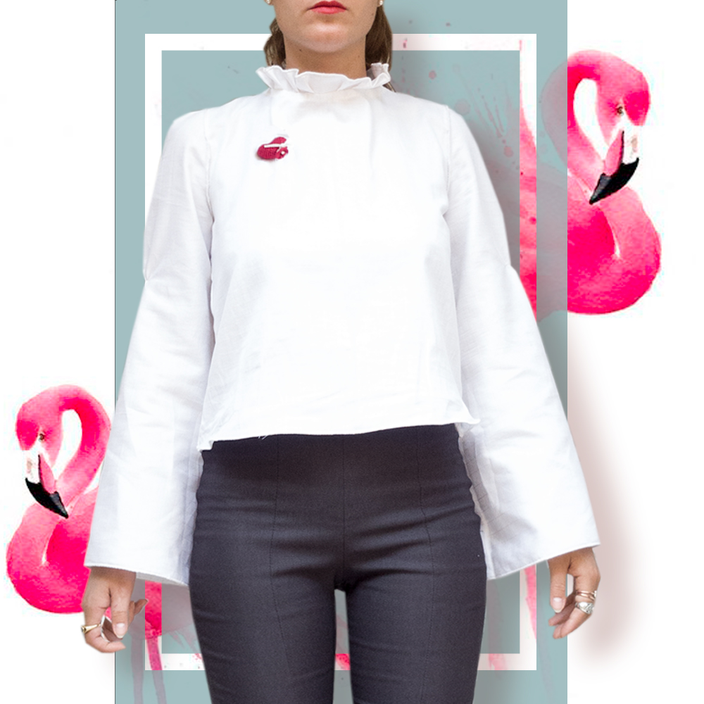 Camicia in cotone bianca: quadri rosa | donna