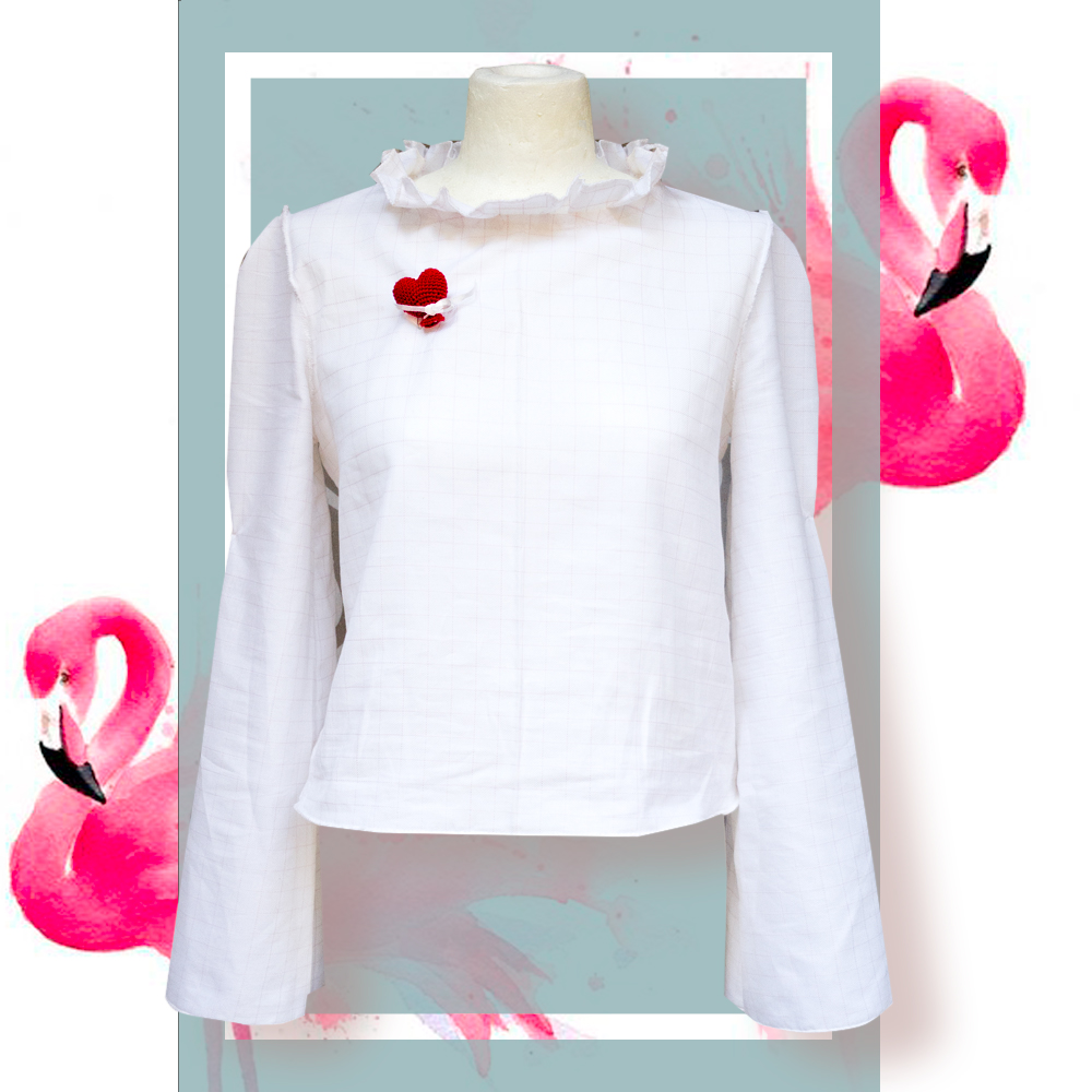 Camicia in cotone bianca: quadri rosa | donna