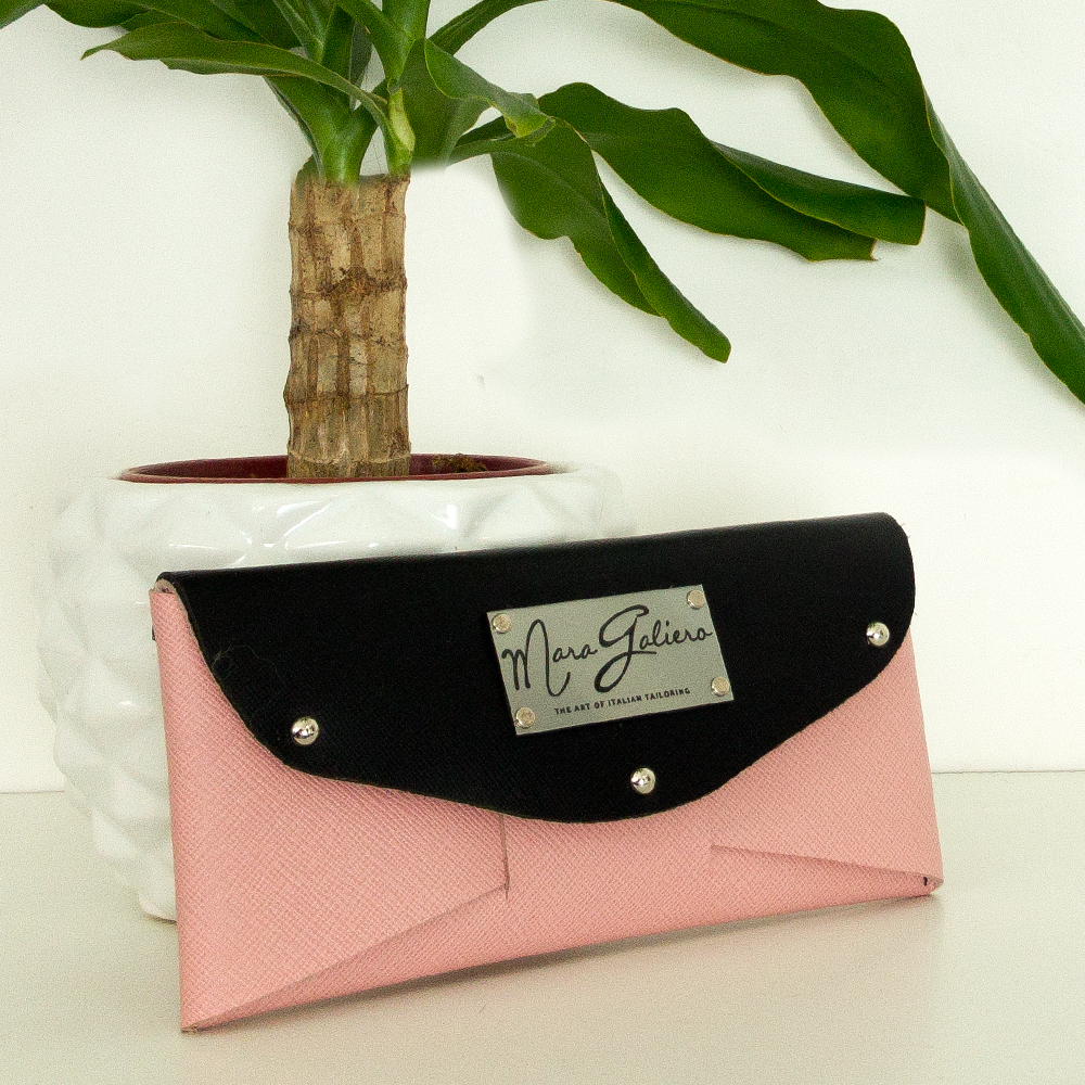 Portafoglio/Pochette pelle saffiano: nero e rosa | Made in Italy