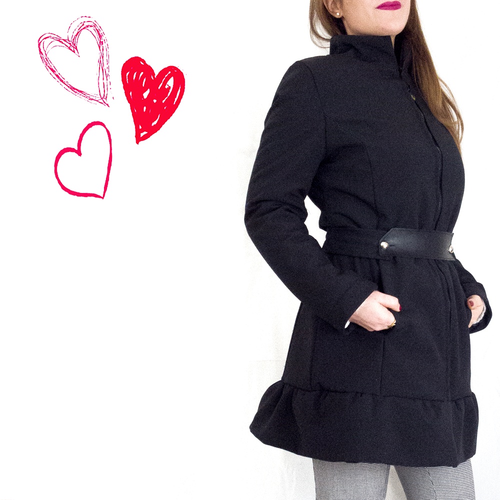 Cappotto nero donna : Softshell impermeabile | cintura in pelle