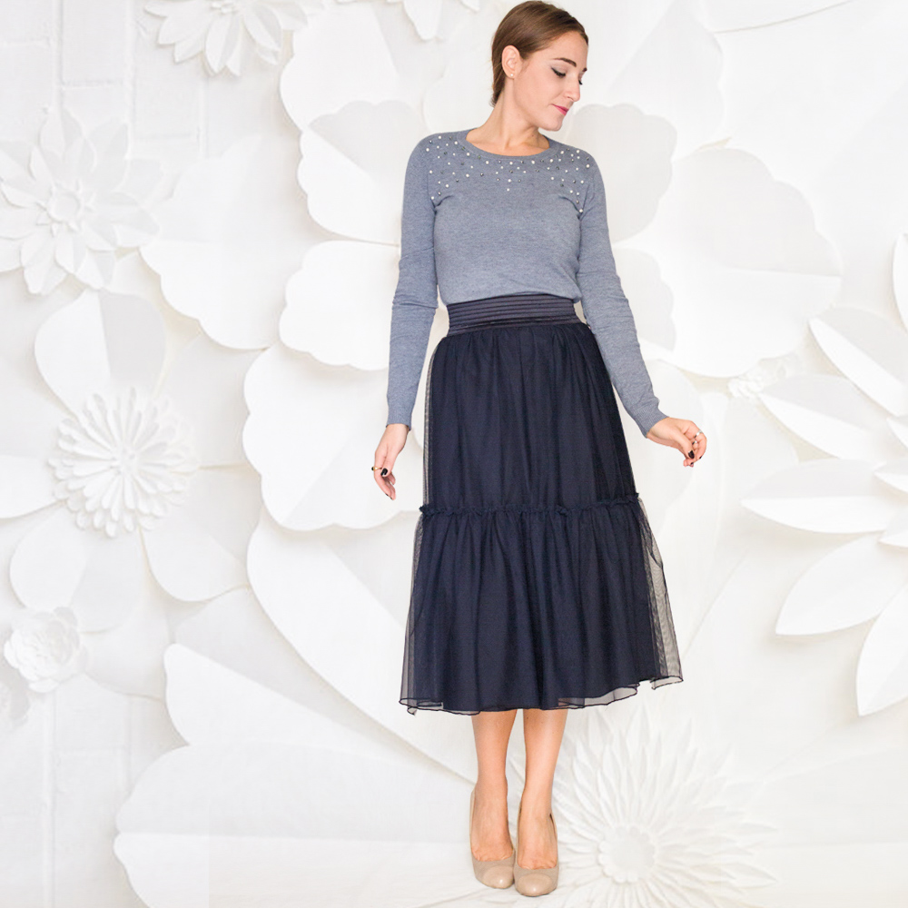 Gonna in tulle: colore blu | lunghezza midi