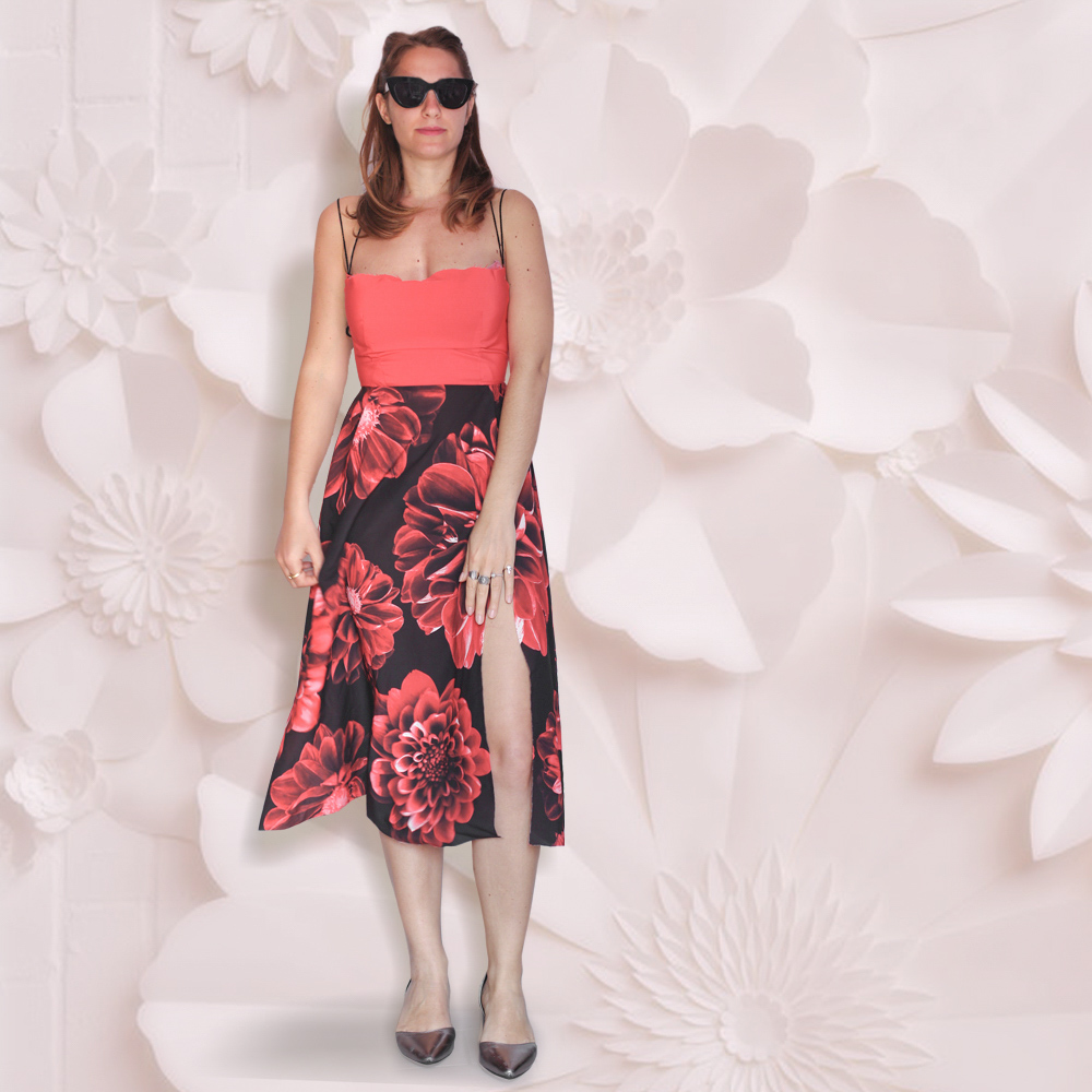 Vestito midi con gonna fiori : mid summer | scollo sul retro